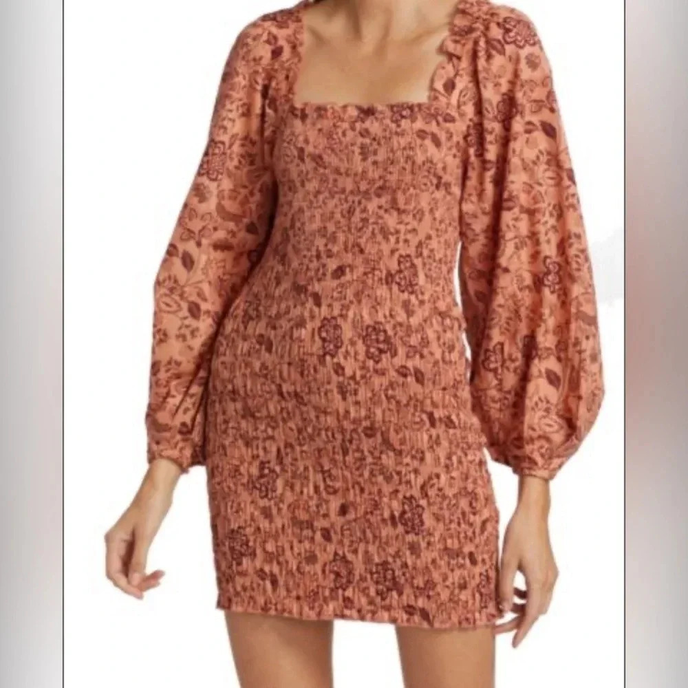 Free People Small Long Sleeve Smock it to Me Smocked Floral Mini Dress - Picture 3 of 7